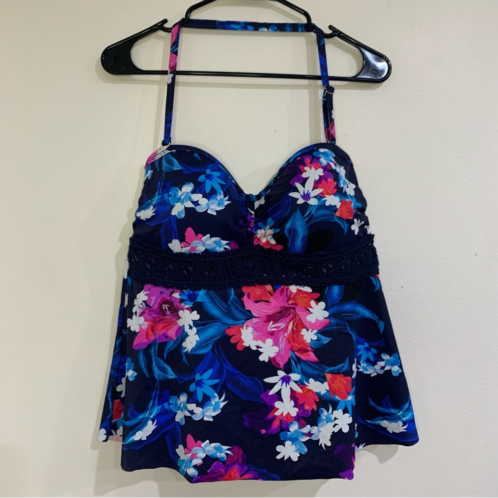 Swimsuits for All Tankini Swim Top Size 10 Padded Bra Floral Tropical Halter